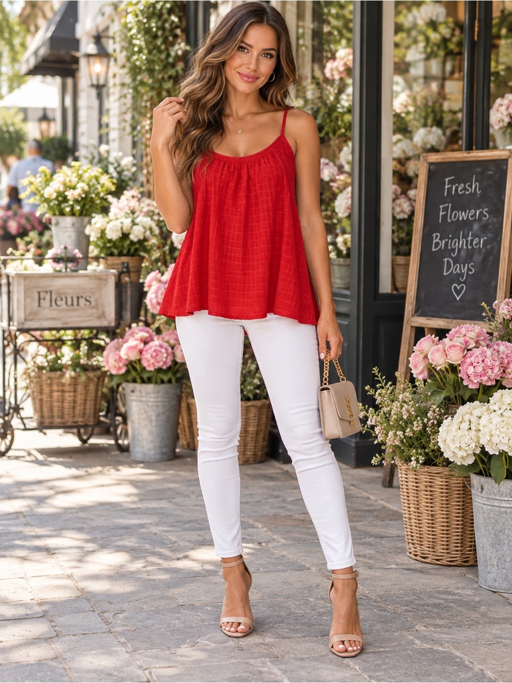Red Women's Textured Cami Tank Top - Classic Summer Staple